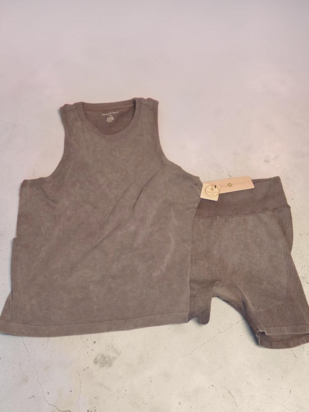 Sleeveless Knit Tank Top & 5" Biker Short Sets in Mocha Brown, NWT - Picture 2 of 5